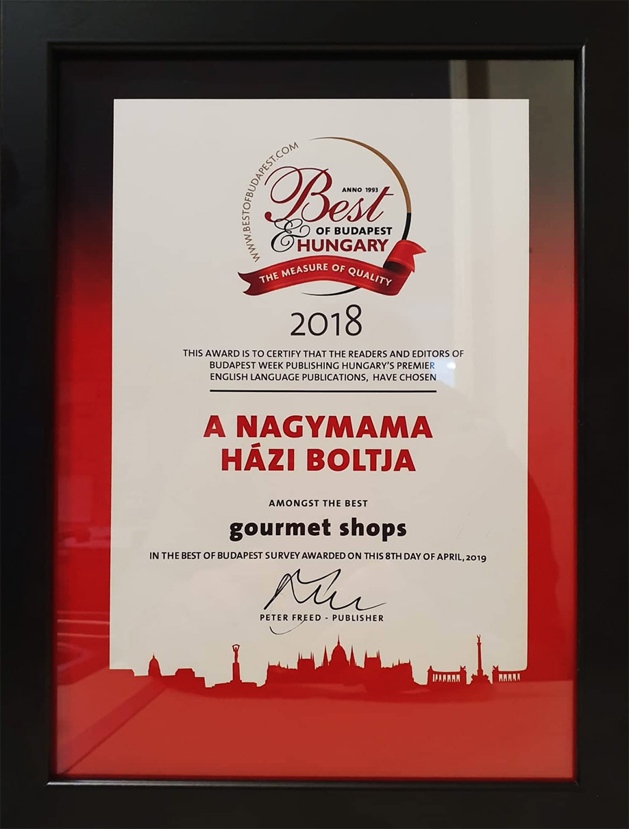 BEST OF BUDAPEST MAGAZIN, 2018 legjobb gourmet boltja díj